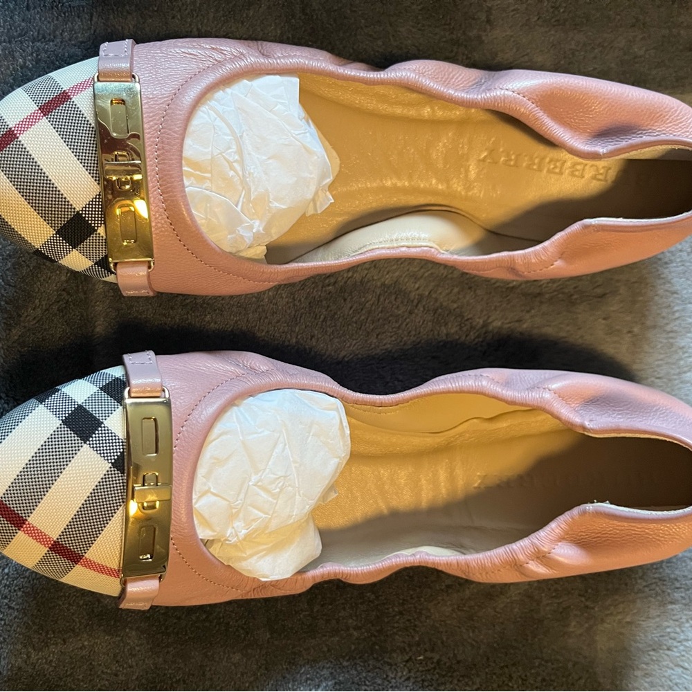 Burberry Pink Check Cap-Toe Ballet Flats